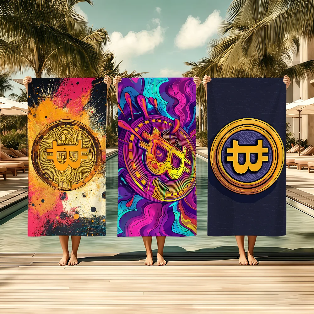 Funny B-itcoin Crypto C-ryptocurrency Towel Textile Bathrobe Beach Quick-Drying Lightweight Portable Camping Swim Pool Travel