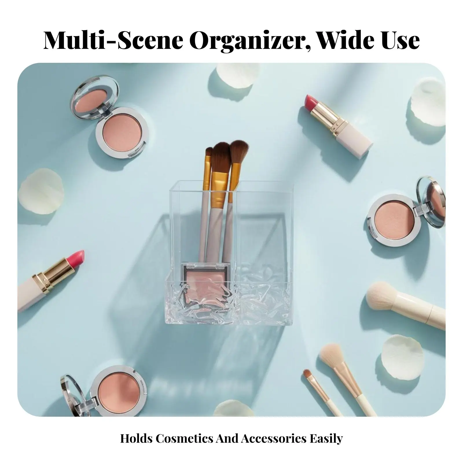 Clear Multi-Compartment Organizer Box Space-Saving Vanity Tray adaptable sturdy for Women, Students, Desktop, Vanity, Kitchen