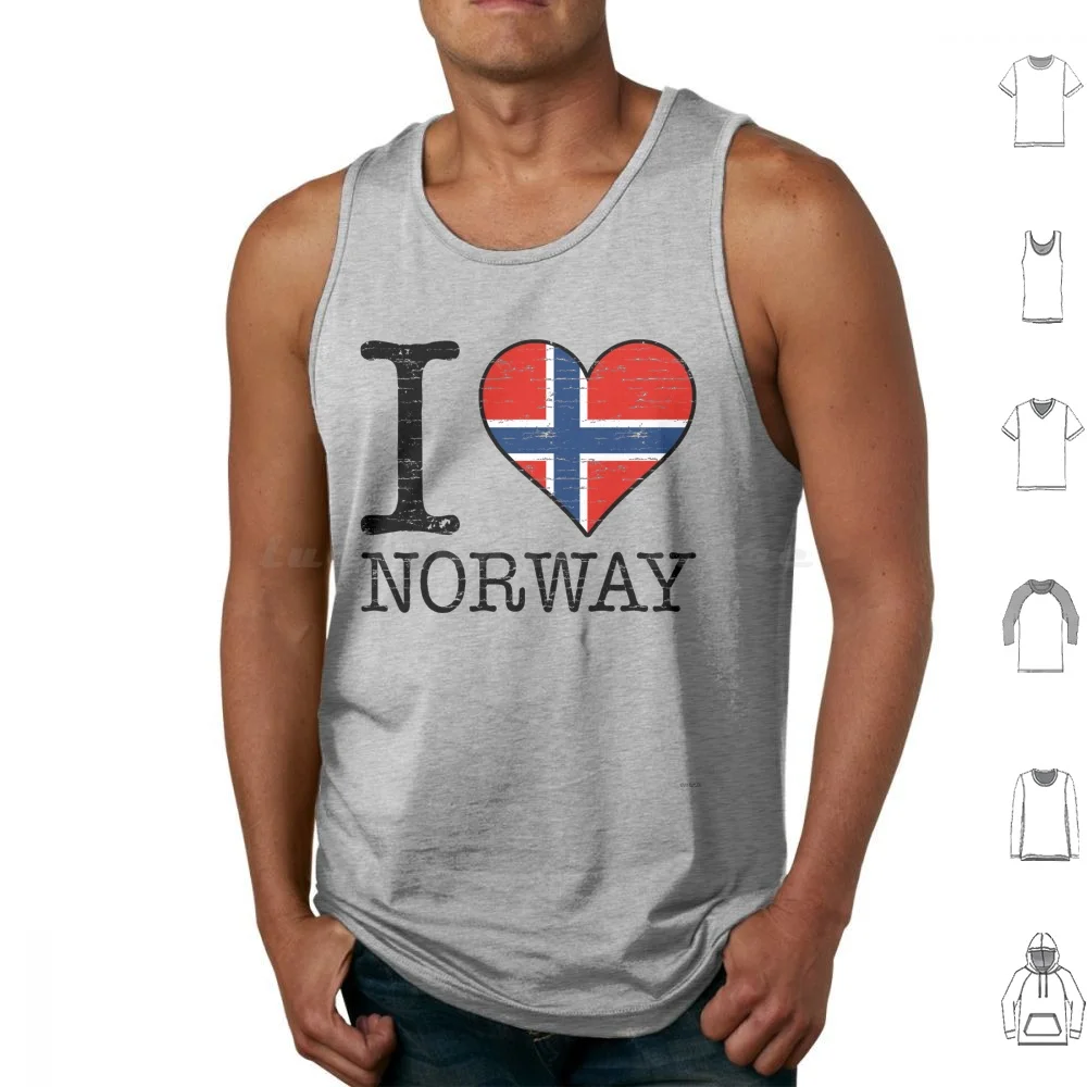 I Love Norway Tank Tops Vest Sleeveless Dustbrain Dustbrain Design National Pride Scandinavian Viking Norse Heart Love Flag