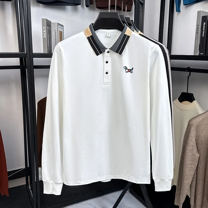 Exquisites, hochwertiges Herren-Poloshirt mit Print, Herbst, Langarm, Kontrastfarben, hautfreundlich, T-Shirt, für den Alltag, Freizeitkleidung für Herren – Detail 5