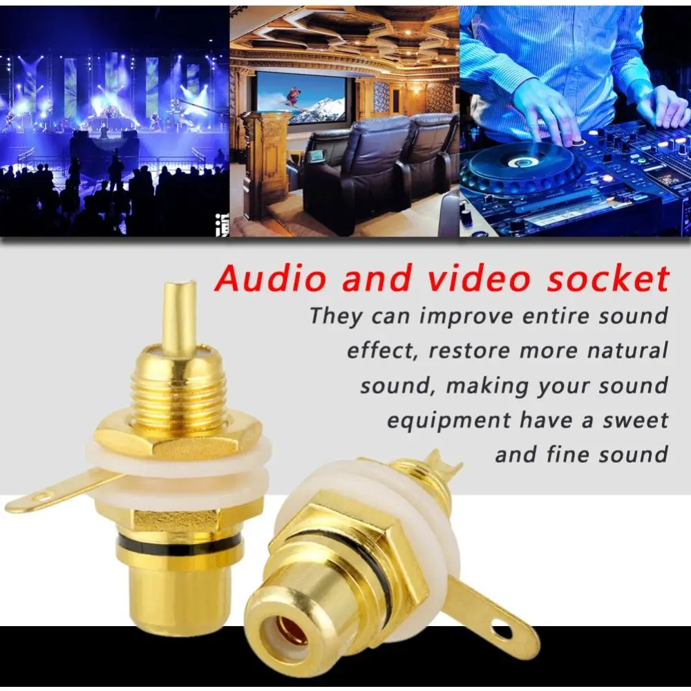 10PCS Durable Gold Plated RCA Jack White Black Lotus Head Audio Connector Panel Mount Connector Home Theater