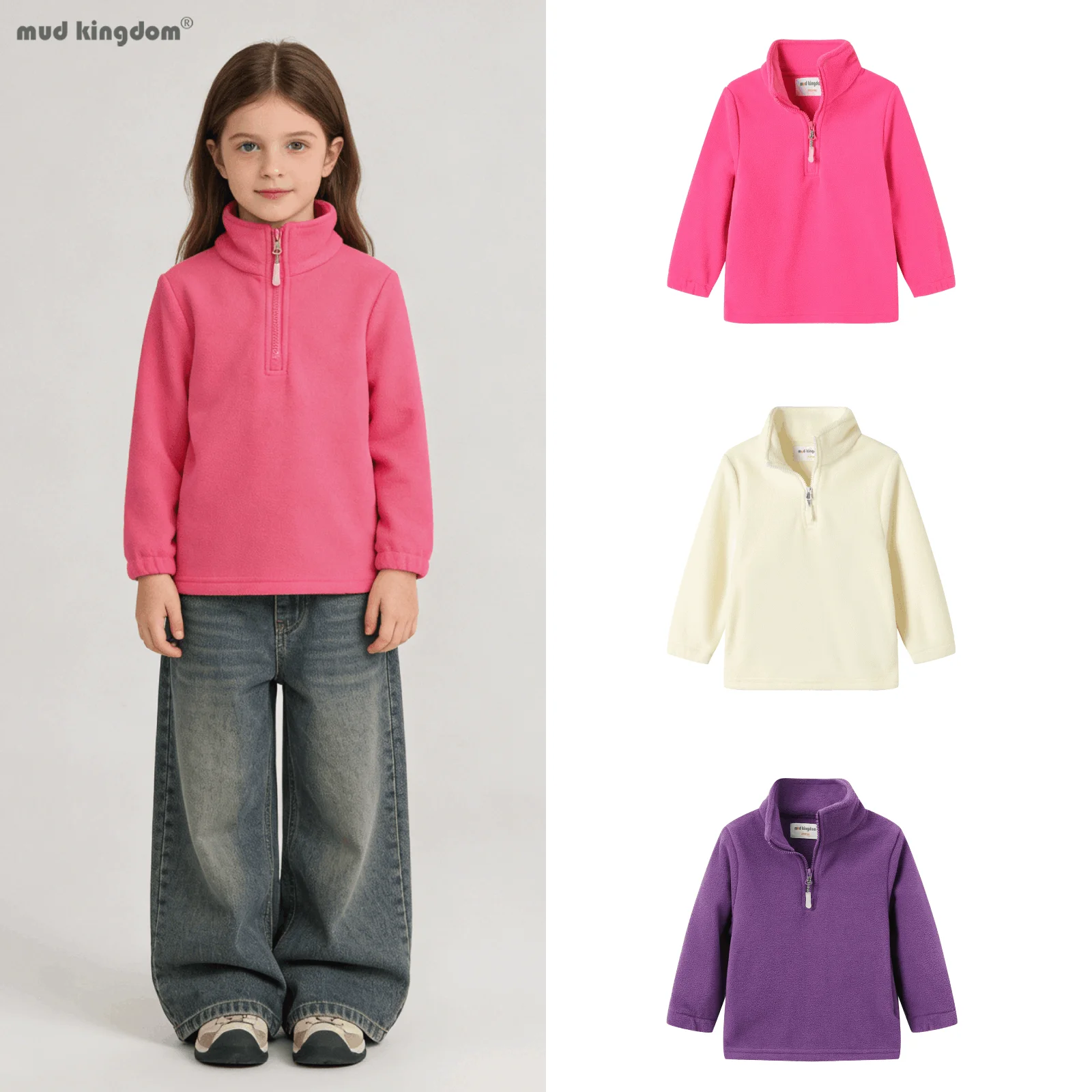 

Толстовка Mudkingdom для девочек, на молнии до середины груди, с длинным рукавом, флисовая, мягкая, теплая, удобная, для повседневной носки осенью и зимой, для маленьких девочек