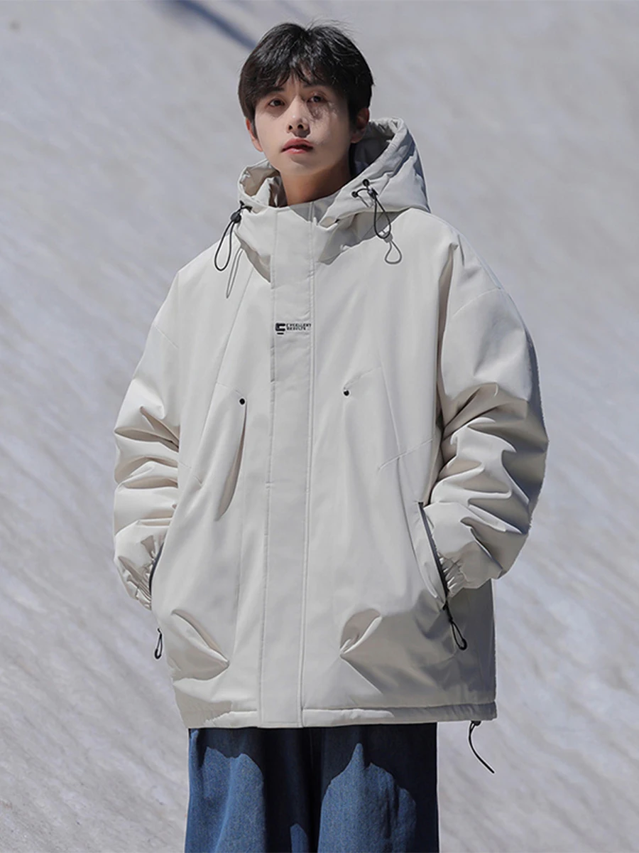 

Men's Winter Thiened Cotton Jaet Coat Warm Loose Workwear Polyester Fiber Zipper Closure Long Sve Pure Color Faionab...