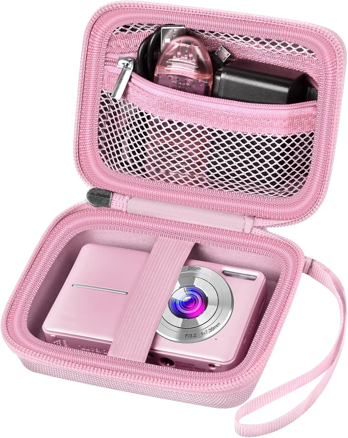 

Universal Digital Camera Case for Point & Shoot, Pink Hard Shell with Mesh Pocket & Strap, Box Only