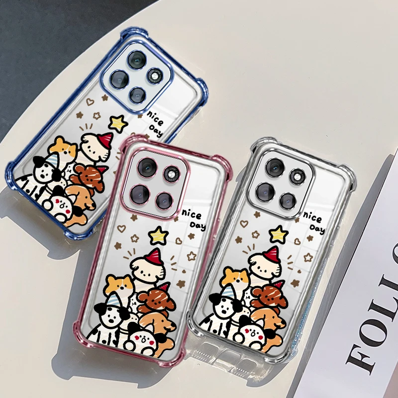 Plating Protective Cover For Motorola Moto G15 Power G35 G75 5G Case Flexible TPU Four-corner Shockproof Dog Pattern