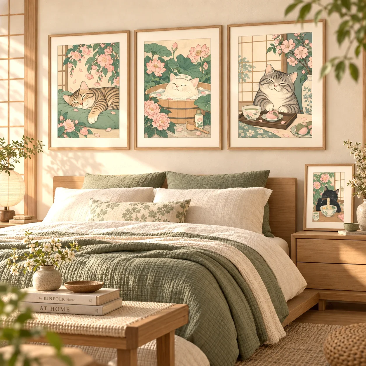 1pc frameless Canvas Painting Original Japanese Tabby Cat in Bathtub Wall Art Retro Japandi Bathroom Poster Vintage Cat Canvas P