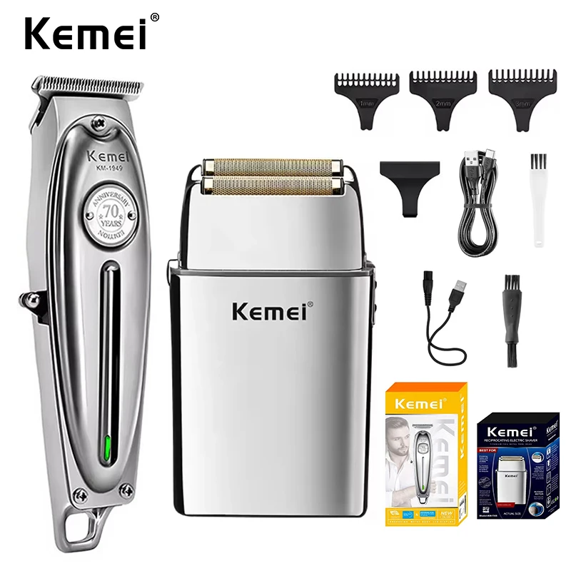 

Kemei KM-1949 Metal Body Hair Clipper KM-TX5 Rechargeable Men's Shaver Barber Professional Cordless Electric Trimmers Kit