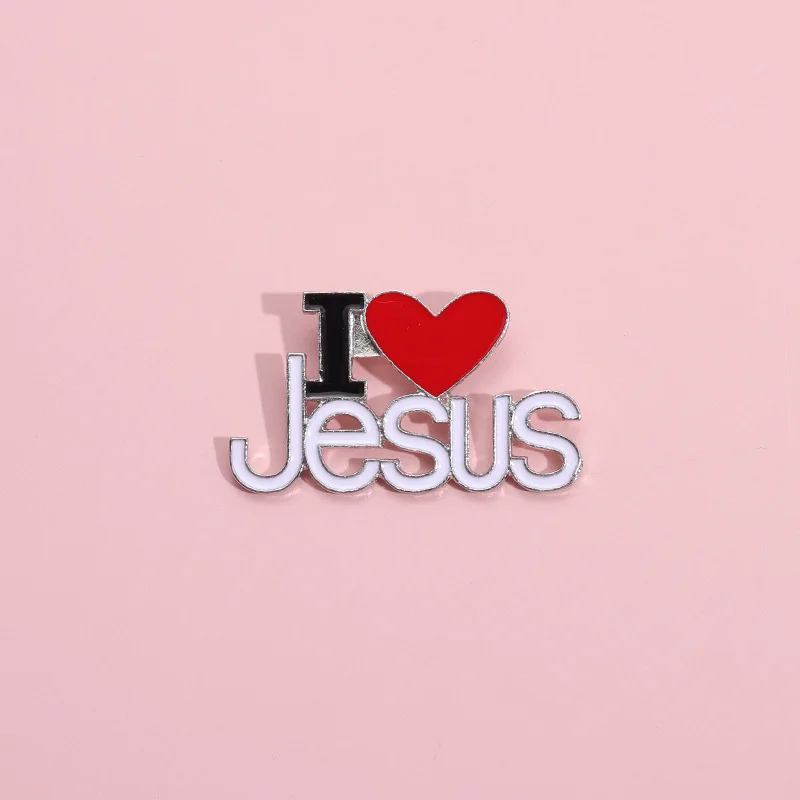 I Love Jesus Enamel Pins Custom Phrase With Heart Brooches Shirt Collar Lapel Badges Simple Jewelry Gift for Kids Friends