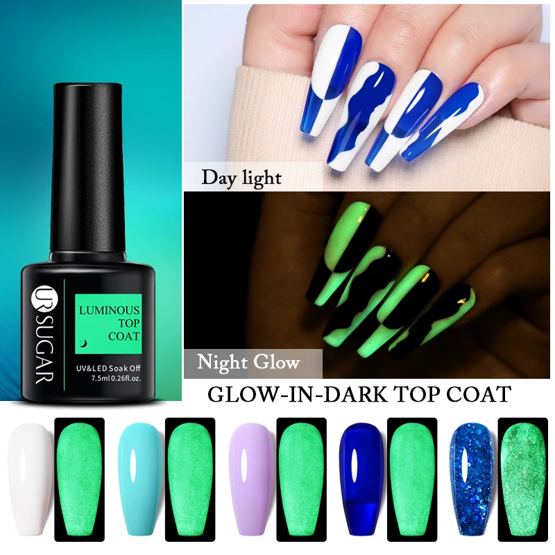 UR SUGAR 1/2/3 قطعة 7.5 مللي معطف فوقي مضيء يتوهج في الظلام الفلورسنت جيل للأظافر البولندية شبه دائم نقع قبالة UV LED هلام مسمار الفن #3