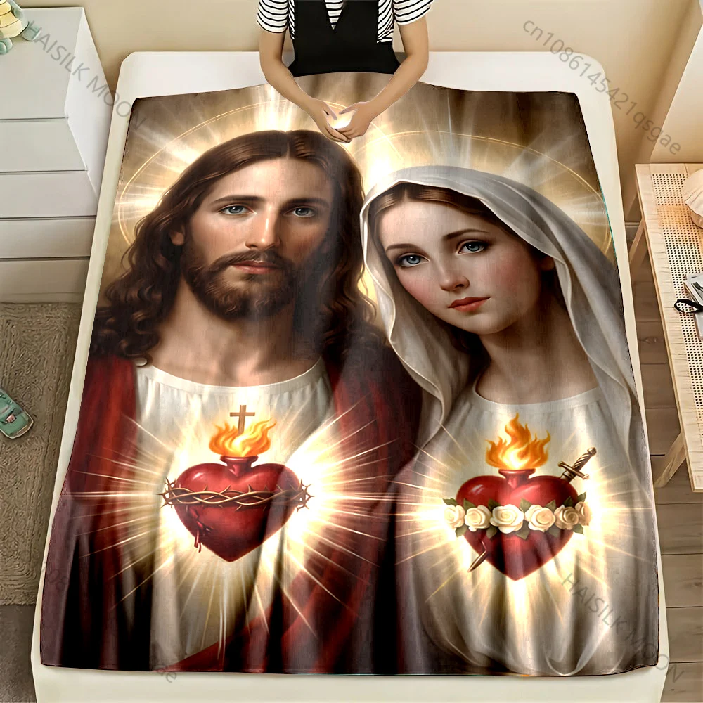 1PC Sacred hearts with halos Print Blanket Warm Soft Fluffy Kids and Adult Sofa Bed Throw Blanket Outdoor Travel Camping RV