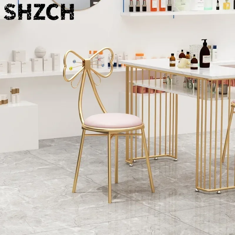 Portable Nail Art Stool with Detachable Backrest,‌Adjustable Butterfly Vanity Chair,  Fashion-Forward Home Makeup Station