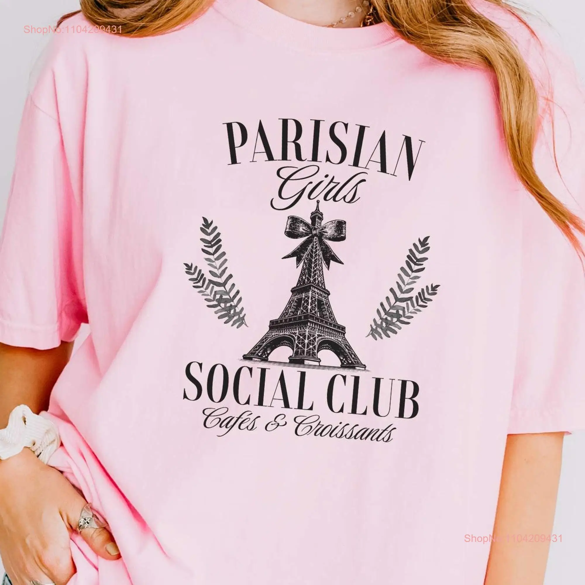 Paris France Social Club T shirt Preppy Coquette Eiffel Tower with Cute Bow Parisian Girls Cafe long or short sleeves