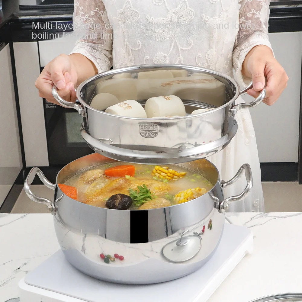 

Пароварка из нержавеющей стали 304, пищевая, бытовая, двухслойная, большая емкость, для рыбы, с тремя толстыми слоями, оптом, в подарок