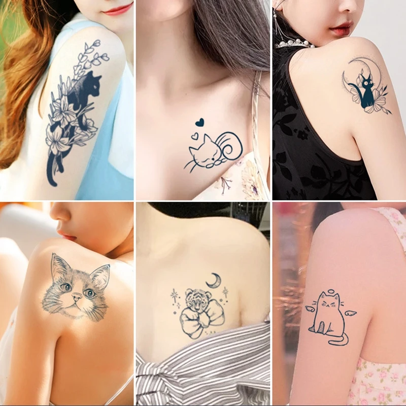 Cat Tattoo Stick Herbal Semi Permanent Finger Arm Female Waterproof Durable Simulation Back of The Hand Small Fresh False Tattoo