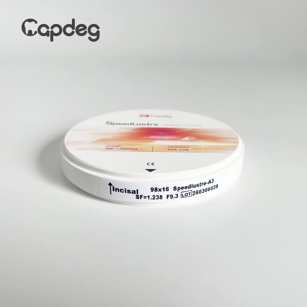CapDeg SpeedLustre Multilayer Dental Zirconia Block 98*14mm Disc Suitable for Fast Sintering 800-1200 MPa 43-53% Translucency