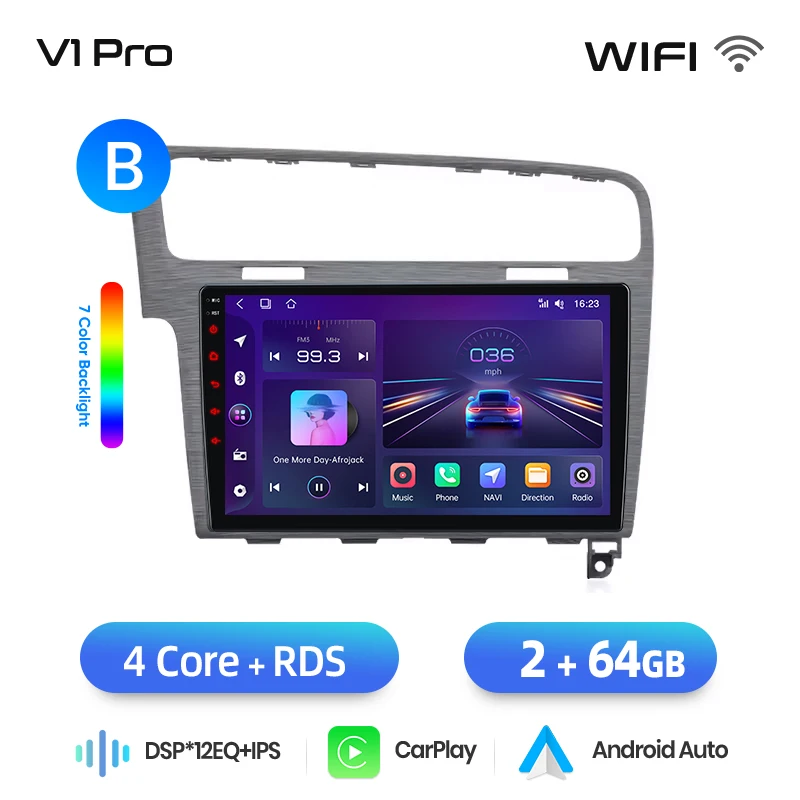 Junsun draadloze CarPlay Android Auto autoradio voor Volkswagen (VW) Golf Mk7 (Typ 5G) 2012-2017 met ingebouwde koelventilator, Android GPS navigatie, multimediaspeler, WiFi, DSP, RDS, BT, SWC, IPS