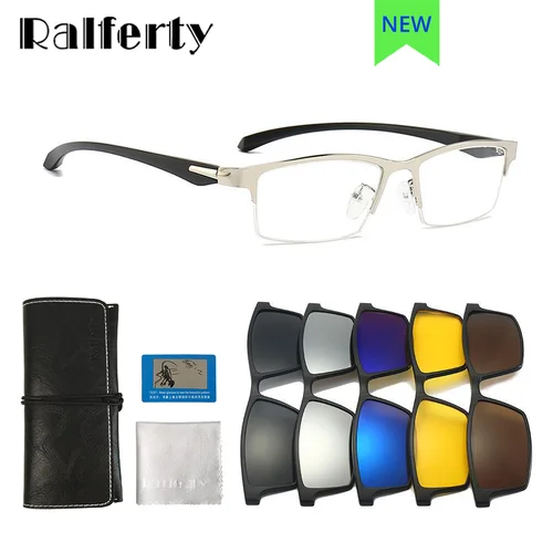 Gafas de sol rectangulares 5 en 1 con imán para hombre, gafas polarizadas UV con Clip nocturno para hombre, gafas de conducción al aire libre con medio marco de Metal