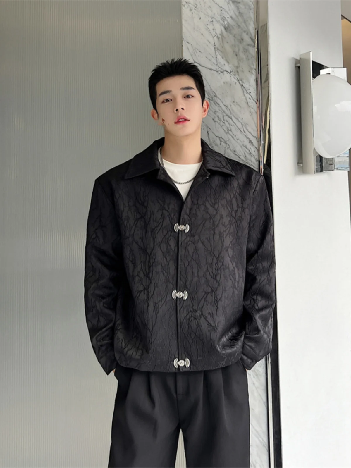 Loose Fit getextureerde stof Jaet Heren ort Sle Veelzijdige binnenkleding Jeugdige trendy lente herfst winter bovenkleding