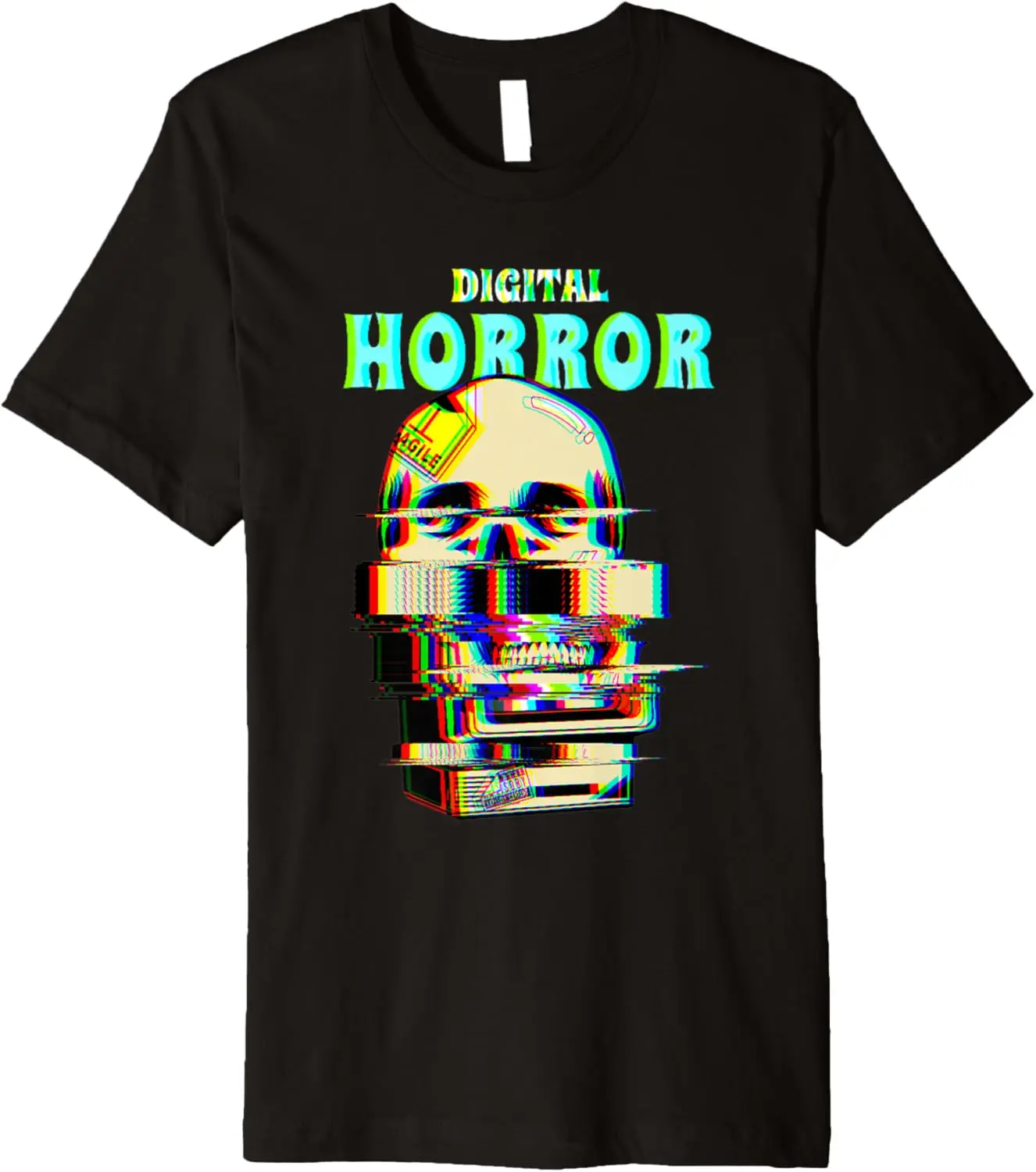 Digital Horror Halloween Skull Dark Tech Spooky Vintage Premium T-Shirt