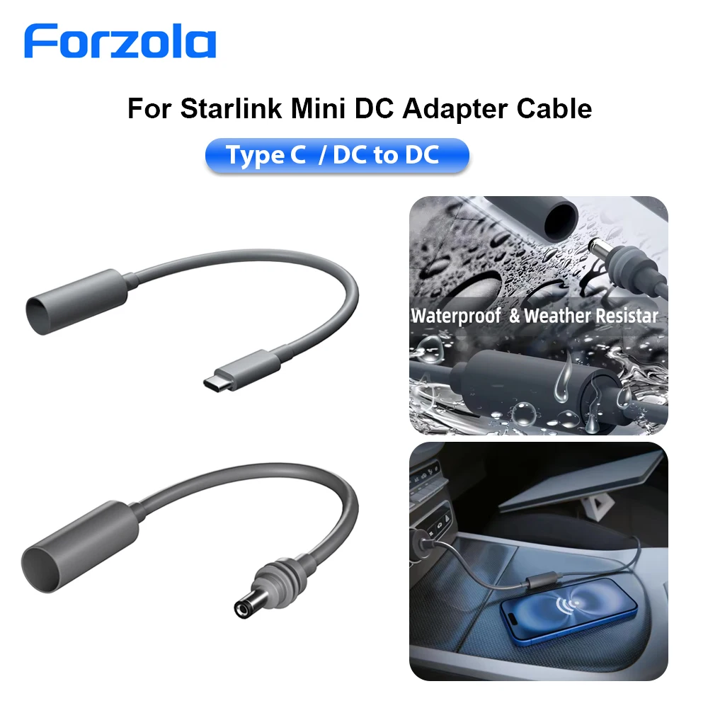 FORZOLA For Starlink Mini USB C DC to DC Adapter Power Cable Waterproof Extension Conversion Line Plug & Play for Starlink Mini