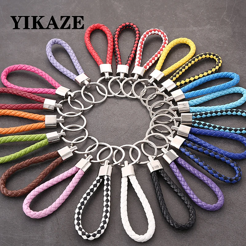 YIKAZE Hand-Woven keychain Multicolor Handmade Braided Leather Cord Keyring inside out car accessories Party Gift Rope Key Chain