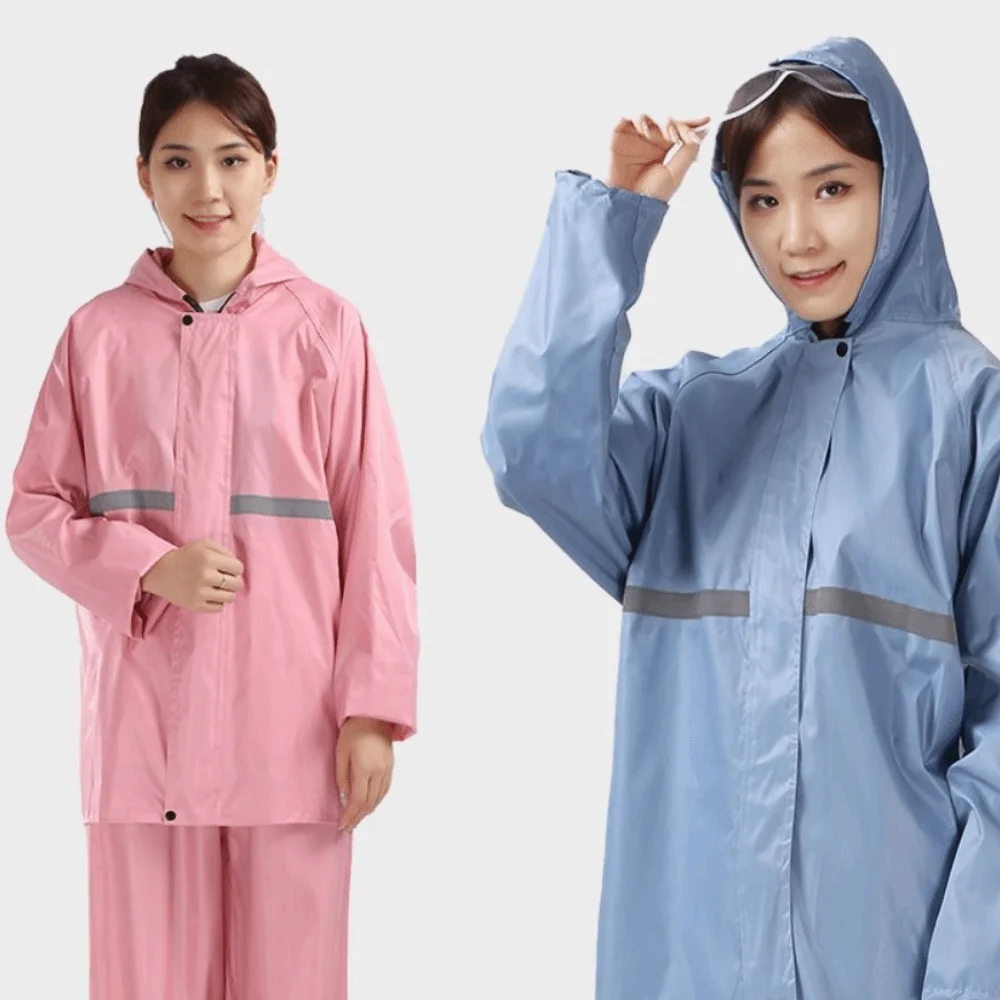 Reflective Strip Raincoat and Rain Pants Suit Hooded Design Waterproof Motocycle Riding Raincoat Oxford Cloth Breathable