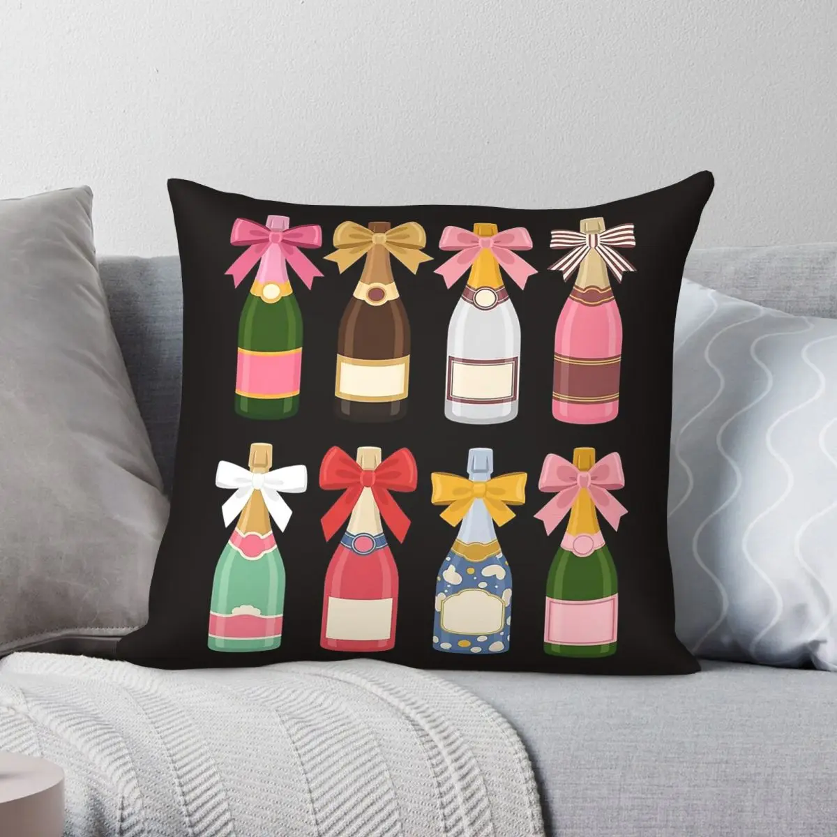 Champagne Cool Glass Bottle Pillowcase Polyester Linen Velvet Pattern Zip Decorative Home Cushion Cover