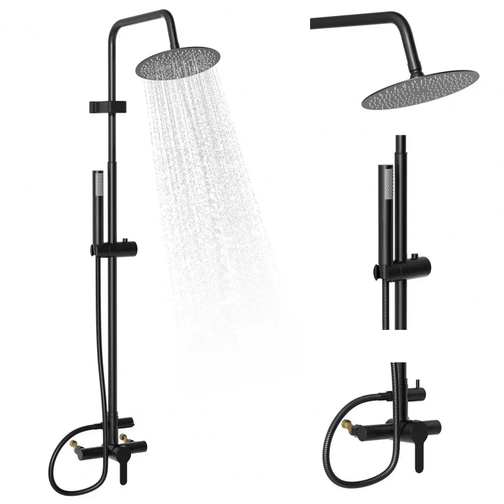 Outdoor Shower Fixture,Stainless Steel Shower Kit, Handheld Spray,Dual Function Wall Mount Exposed Shower System,Single Handle