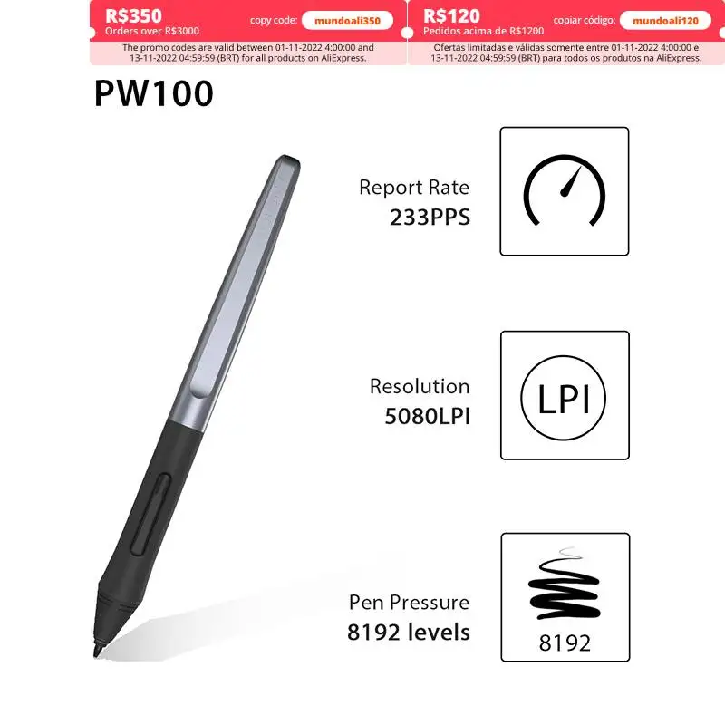 Huion Battery-free Pen for H640P/H950P/H1060P/H610PRO V2--PW100