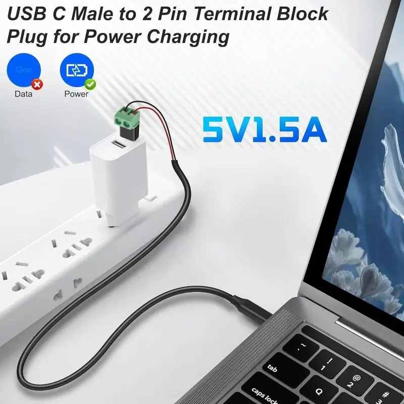 5V Crimp Terminal Block Data Transfer Charging Connector Solderless Plug USB C To 2Pin Terminal Adapter Screw