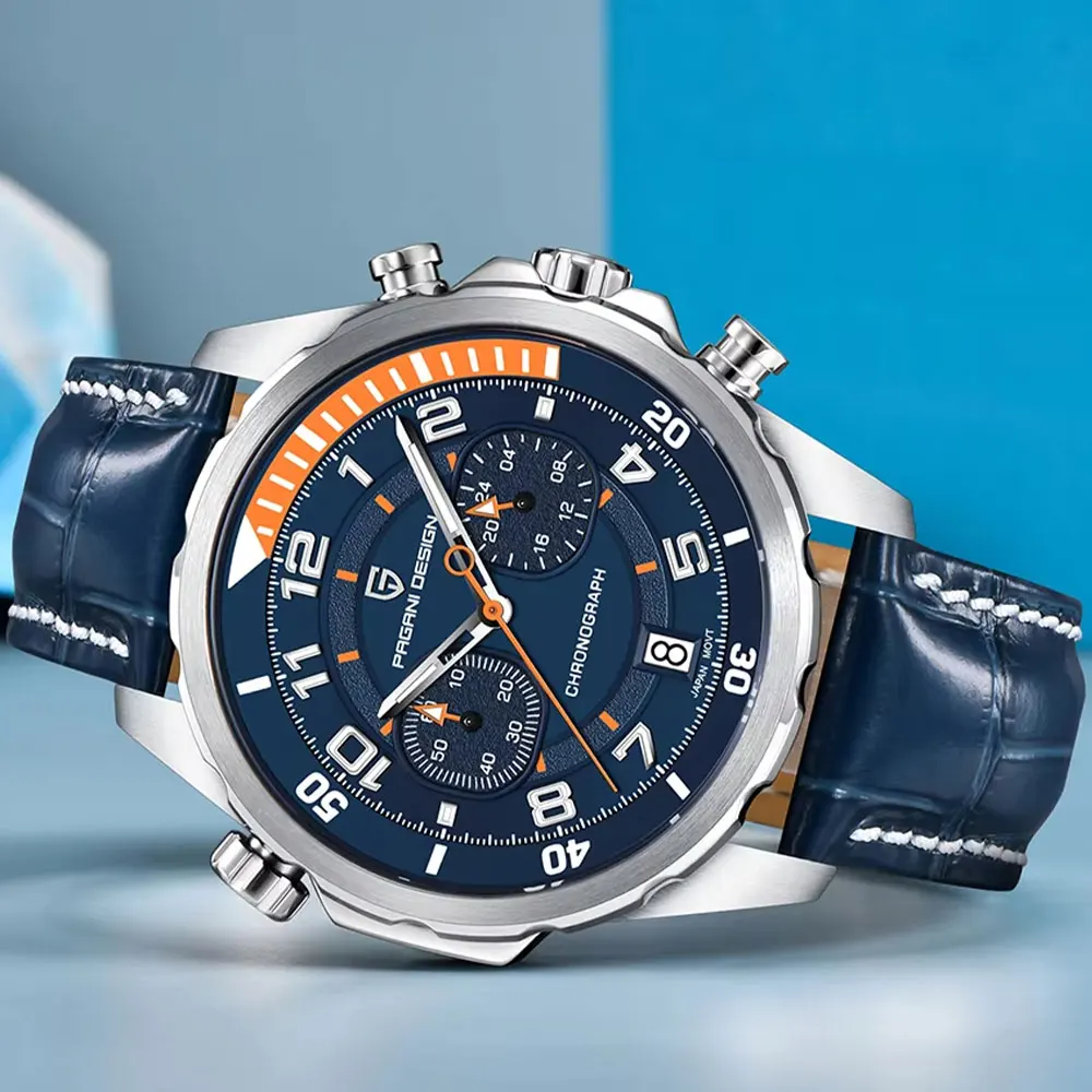 PAGANI DESIGN New 44mm Quartz Watch VK64 Men's Wristwatch Multi Functional Chronograph Top Brand 50M Waterproof Watches Men Gift