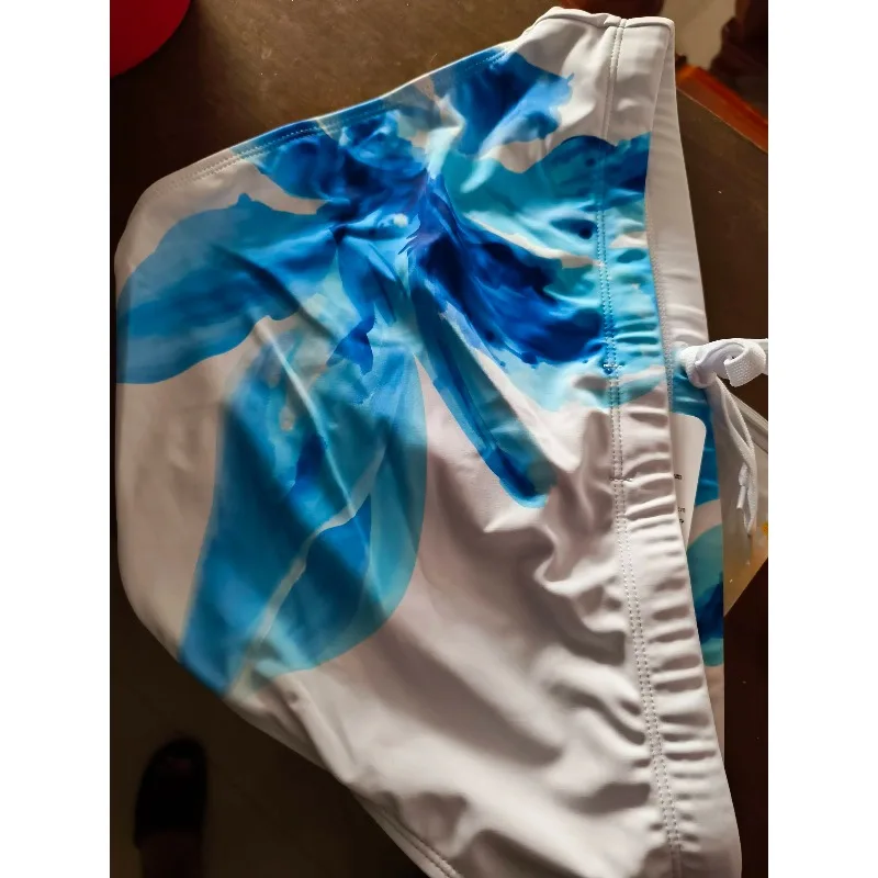 2026Men's simple Chinese style ink printing and dyeing blue lily boxer swimming pants close-fitting boxers UXH216
