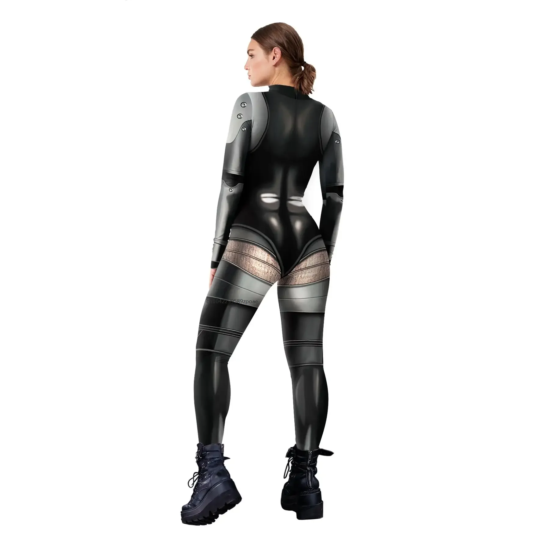 Costume de cosplay de robot punk pour femmes, costume de batterie Zentai, combinaison de spectacle de fête d'Halloween, tenue moulante de festival en spandex pour dames, 2024