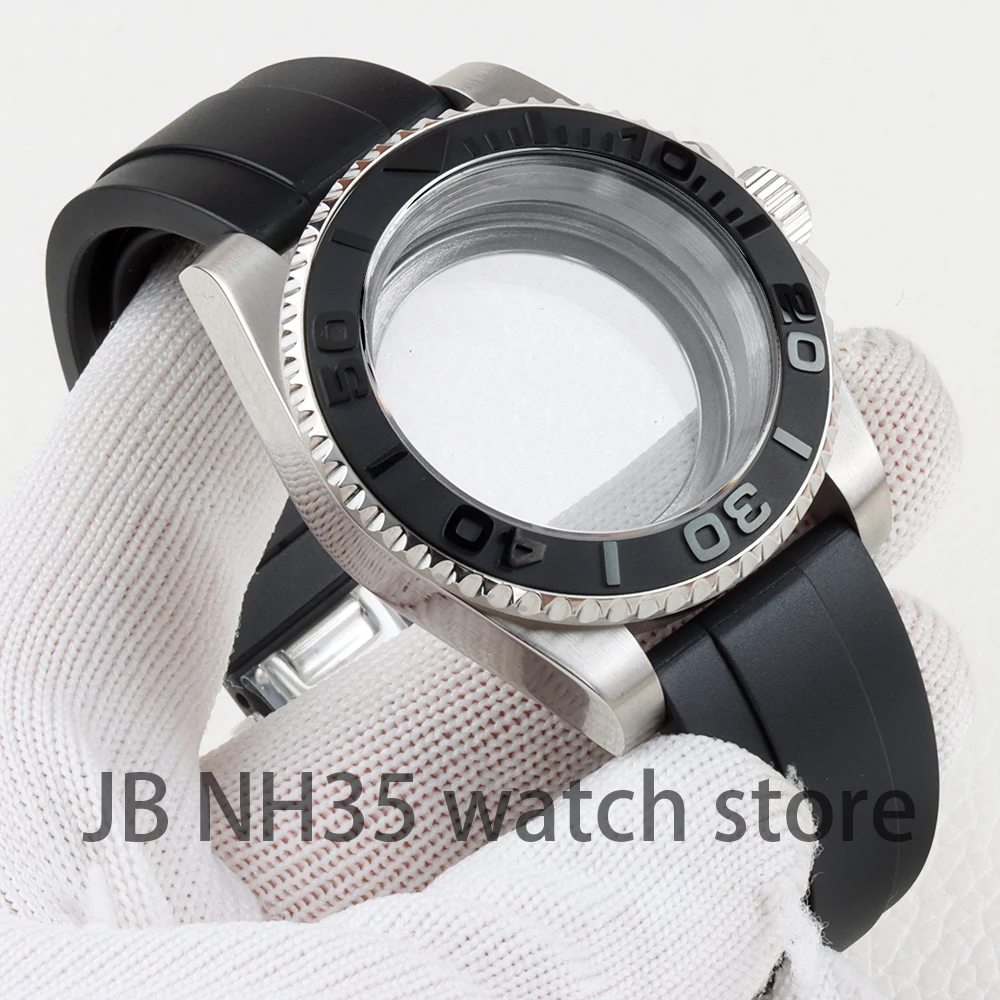 40mm Black /Sliver Ceramic Bezel Watch Case Sapphire Glass Rubber Strap For NH35 NH36 NH38 Movement 28.5mm Dial Yacht-master
