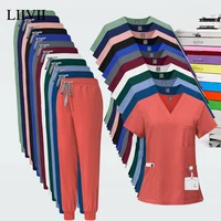 Gran oferta, ropa de trabajo clínica, conjunto exfoliante de enfermera médica Unisex, uniforme clínico para hombres y mujeres, traje de salón de belleza, pantalones superiores de enfermería para médico