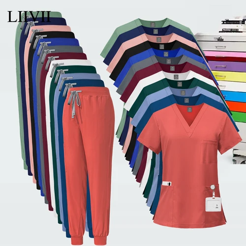 Gran oferta, ropa de trabajo clínica, conjunto exfoliante de enfermera médica Unisex, uniforme clínico para hombres y mujeres, traje de salón de belleza, pantalones superiores de enfermería para médico