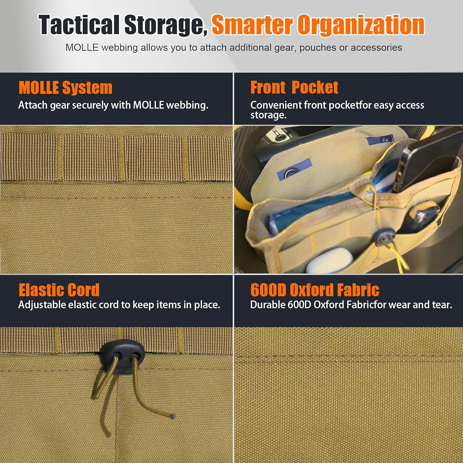 Seat Back Storage Bag for Ford Bronco 2021-2025 MOLLE Tactical Organizer for 2-Door & 4-Door (Not Sport) Armrest Storage Pouch view 2