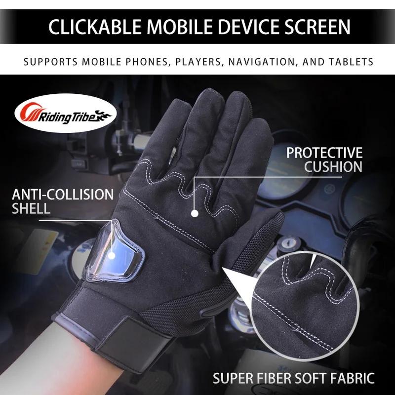 Riding Tribe Motorcycle Gloves Stainless Steel Knuckle Guard Full Finger Touch Screen Breathable Anti-fall Motorbike Gloves for Motocross Racing Scooter ATV