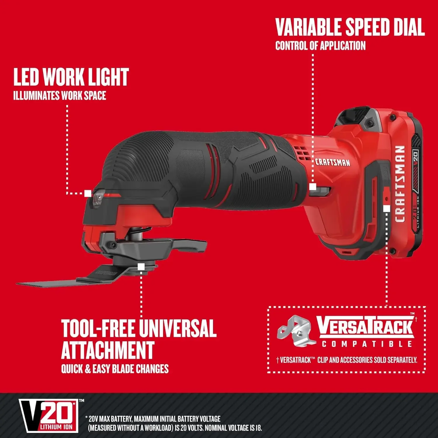 V20 Cordless Multi-Tool, Oscillating Tool Kit, 16 Piece Kit with Blades, Sand Paper, Battery and Charger Included (CMC