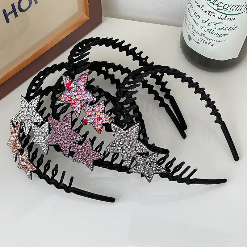 Flocking Rhinestones Five-Pointed Star Headband for Women Elegant Hair Band Fashion Girl Wash Face Hair Hoop Hair Accessories