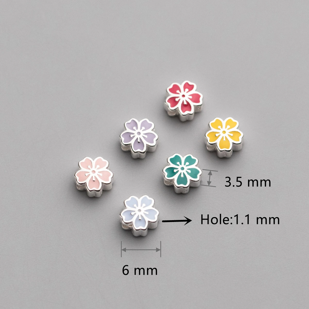 100% Real Sterling 925 Silver Through-hole Septal Beads Charm Five-petaled Flowers Diy Material Accessory For Bracelet Necklace