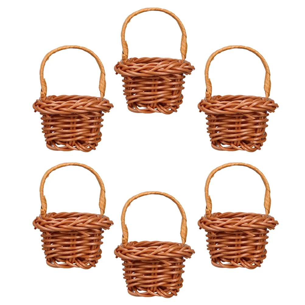 Cesta tejida para decoración del hogar, Mini cestas pequeñas de plástico para tejer flores, 6 uds.