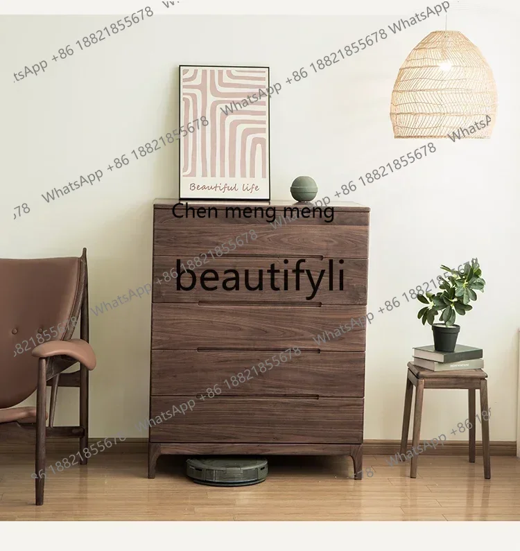 32North American black walnut five bucket solid wood living room side cabinet storage cabinet TV cabinet