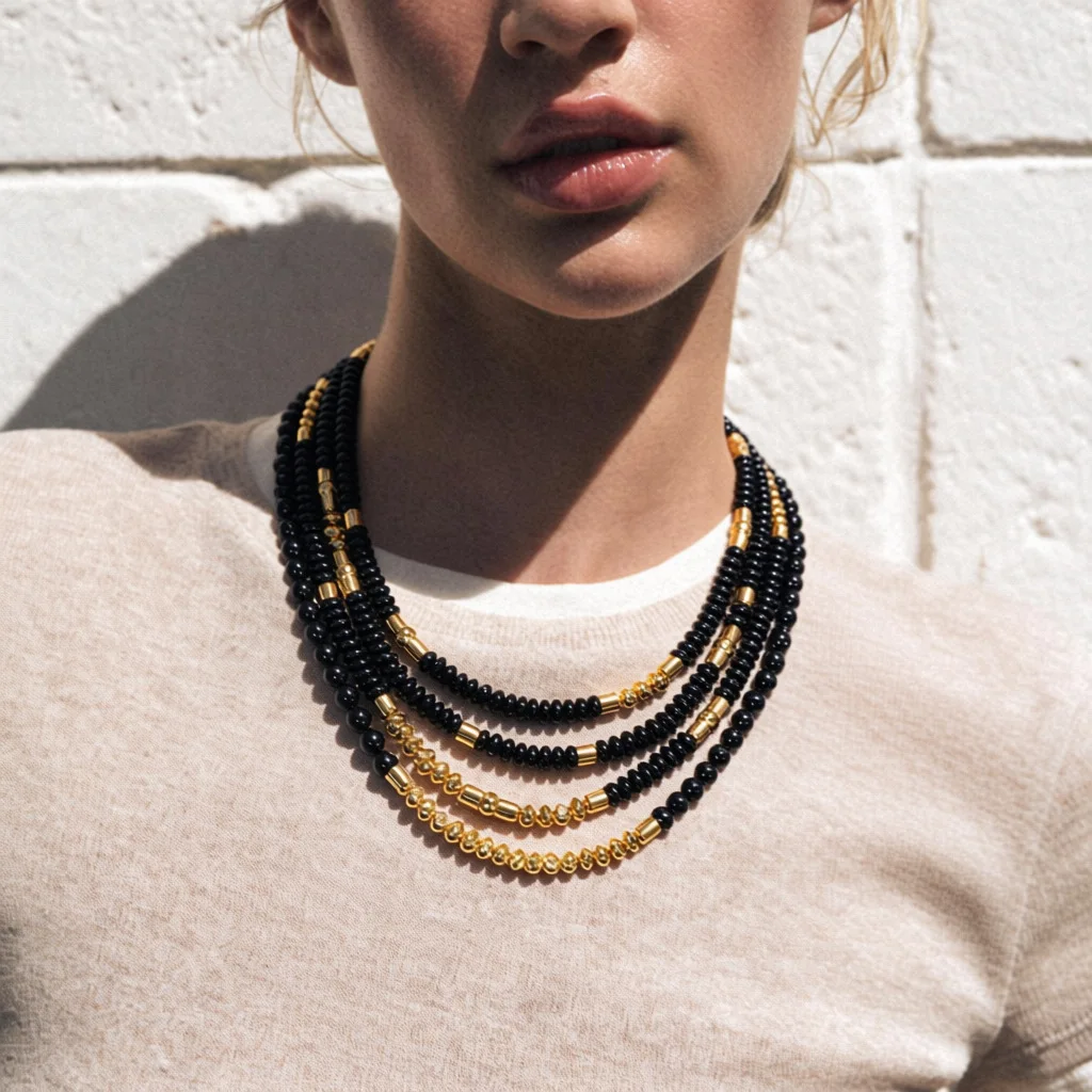Exaggerated multi-layer stacked handmade beaded waterfall necklace fashionable creative contrasting color splicing beaded neckla