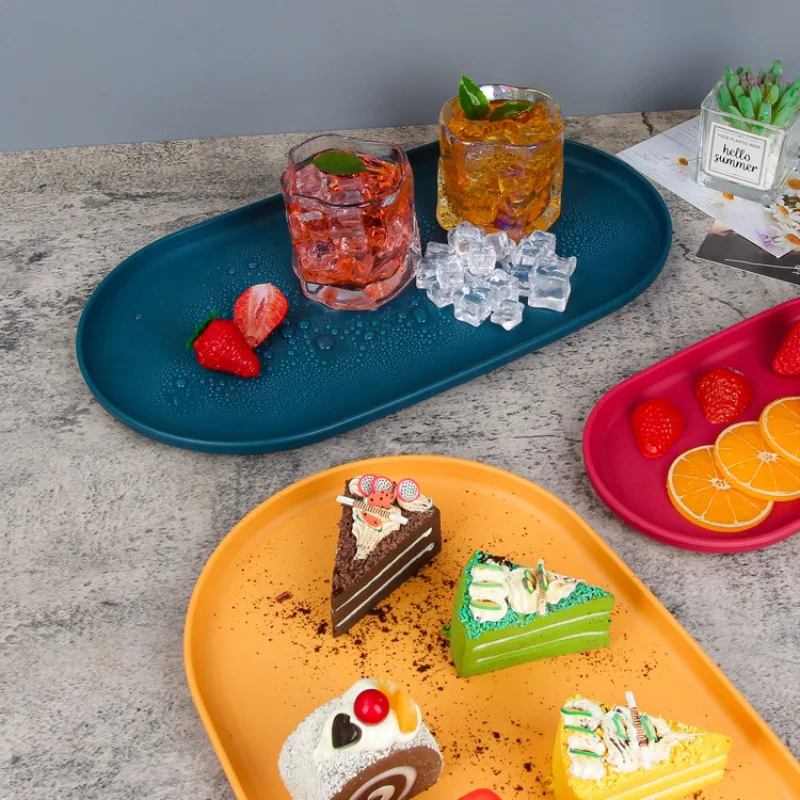 4Pcs Plastic Coffee Tray, Oval Food Serving Plate with Smooth Surface for Household Dessert Anti-fall Tray Afternoon Tea - view 4