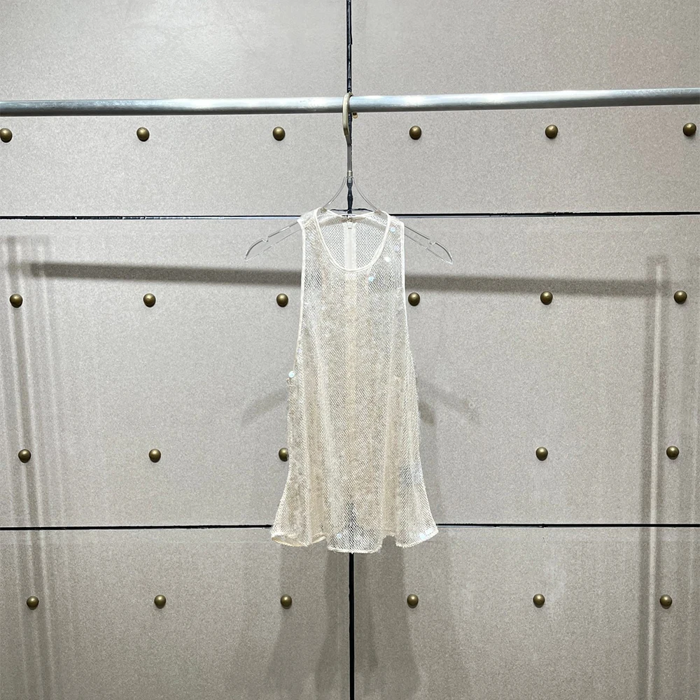 

Sequin-embellished Sexy Lace-up Crop Top for Women Sheer Mesh Elegant Commuter Sleeveless Crop Top Spring 2026 New Arrival Y2K