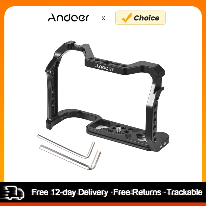 Andoer Camera Cage Aluminum Alloy Camera Video Cage with Dual Cold Shoe Mount Numerous Replacement for Canon R5/R6/R6 II