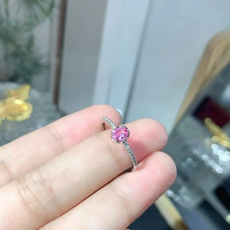 Genuine Pink Sapphire Ring 4mm*5mm 0.4ct Natural Sapphire 925 Silver Jewelry with 3 Layers 18K Gold Plating