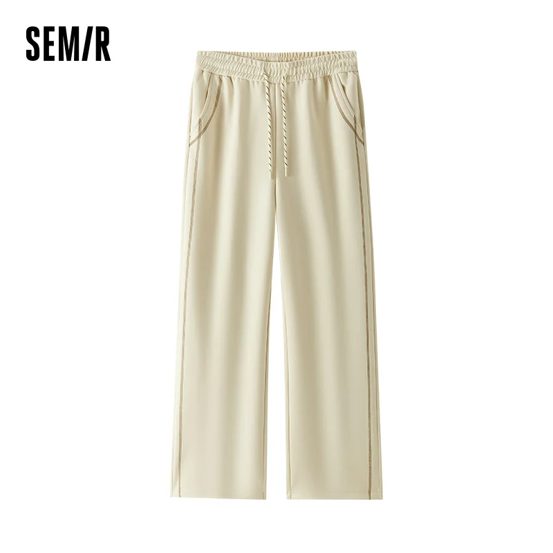 

Semir Casual Pants Women Contrast Stitching Wide Leg Lengthening 2025 Spring New Drawstring Jogger Pants Trendy