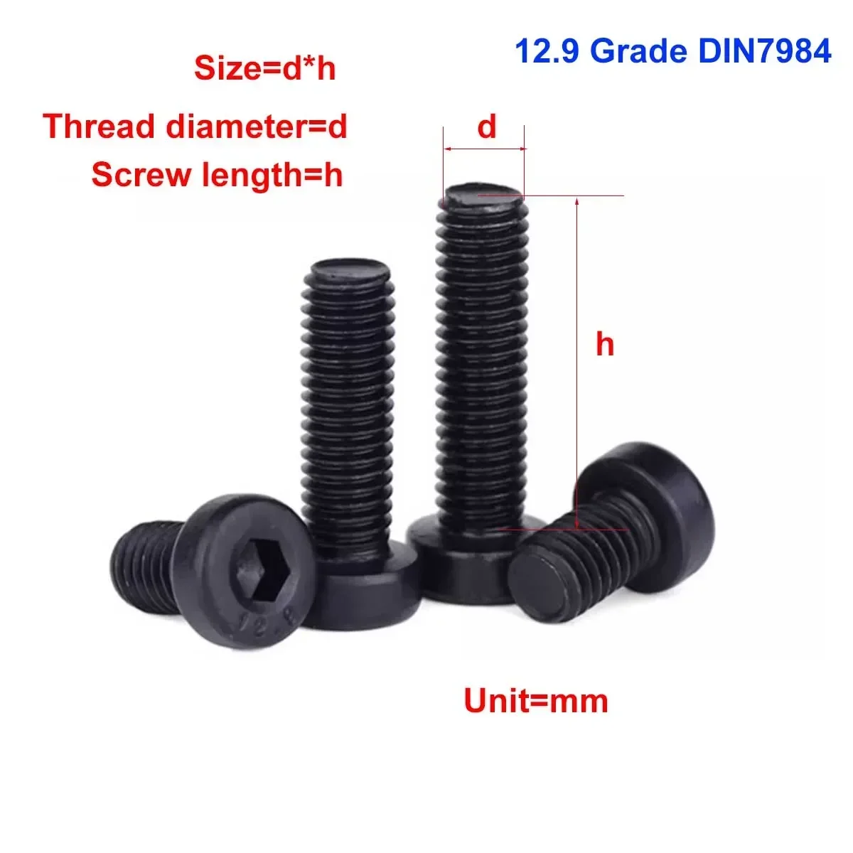 

12.9 Grade Thin Head Hexagon Socket Screw /DIN7984 Short Head Flat Head Bolt M3M4M5M6M8M10